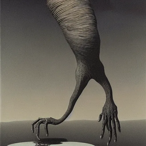Prompt: Dream Monster by zdzisław beksiński and René Magritte