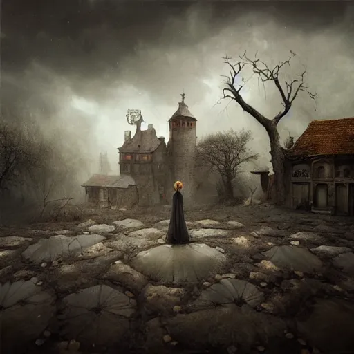 Prompt: michal karcz and tim burton dark surrealism painting., detailed, elegant, intricate, 4 k, renaissance painting