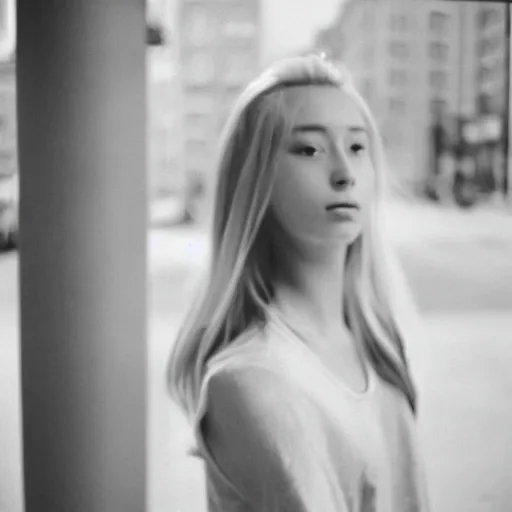 Image similar to beautiful blonde girl, film ILFORD XP2 Super