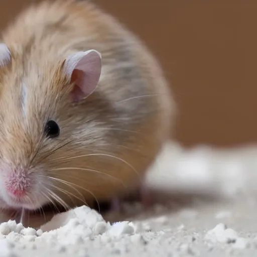 Prompt: hamster snorting white powder