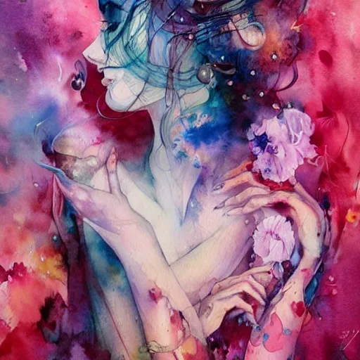 Prompt: watercolor lovers by anna dittmann, agnes cecile, william turner