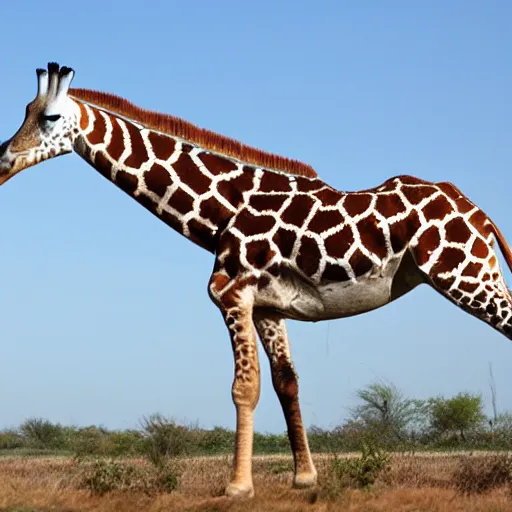 Prompt: a creature with the front part of a horse and the hind part of a giraffe