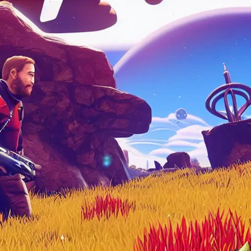 Image similar to No mans sky but everything is Tim Allen