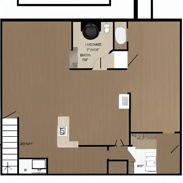 Image similar to overhead floor plan view of an apartment with absolutely zero cougars ( puma concolor ) hiding in the kitchen