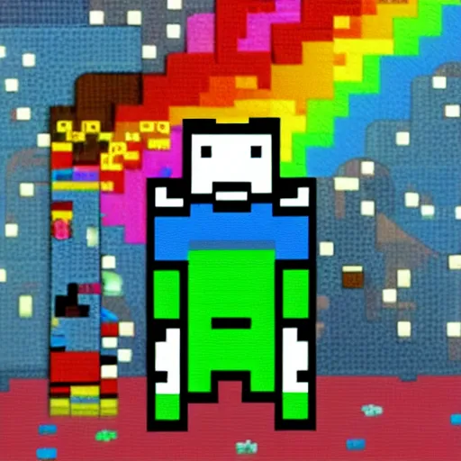 Image similar to cat with a cute face and rectange body, 8 - bit, cartoon, nyan cat, rainbow trail, in space, deviantart