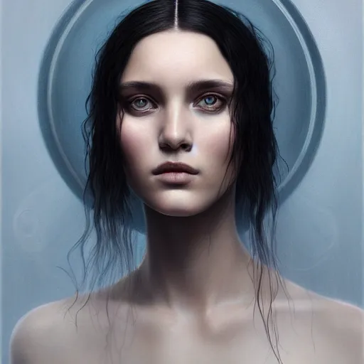 Image similar to tom bagshaw portrait, beautiful portrait of chiara tews in desert robes, black hair, professionally retouched, focus eyes, ultra realistic soft painting, insanely detailed linework, symmetrical accurate intricate features, behance, 8 k