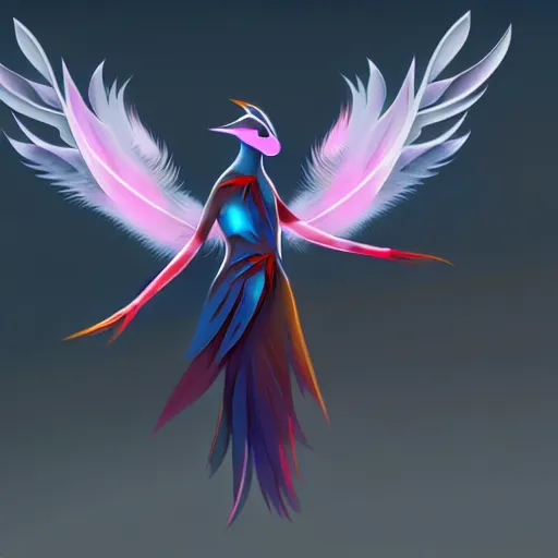 Prompt: a futuristic bird avatar with digital wings, heavenly feather by concept art, awarded, wisdom, epic, ulta detailed, centered, artstation hd, 8 k resolution