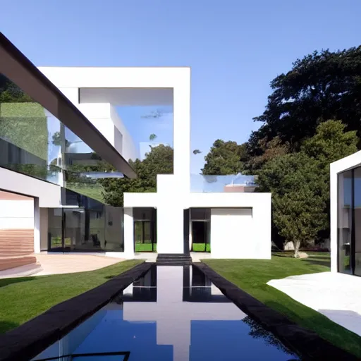 Image similar to square modern mansion with a central courtyard