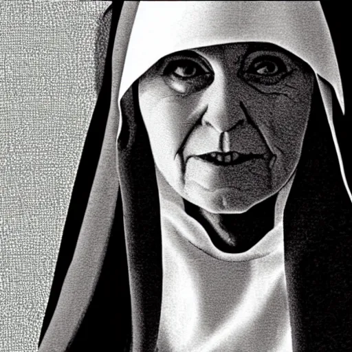 Image similar to nun at a asylum, by alan moore