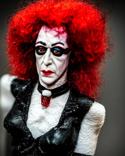 Image similar to a paper mache doll of dr. frank - n - furter, realistic, very detailed, complex, intricate, studio lighting, superres sharpening, bokeh, sigma 5 0 mm f 1. 4