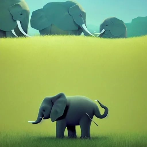 Prompt: an elephant on a green meadow art by Goro Fujita ilustration