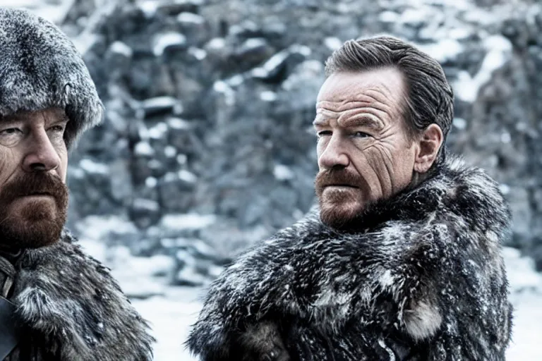 Image similar to promotional image of Bryan Cranston as a Stark soldier in Game of Thrones Season 3 (2013), detailed face, movie still, promotional image, imax 70 mm footage