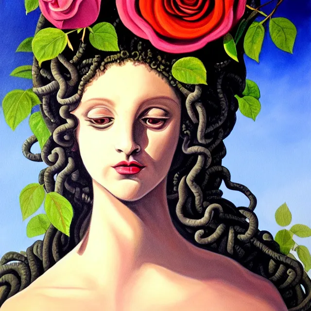 Prompt: a beautiful painting medusa's head is in the rose, by theoretical part painting