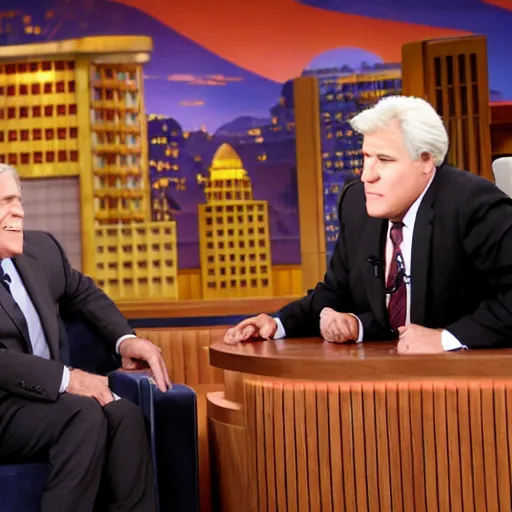 Prompt: Jim Davis on the Tonight Show with Jay Leno, 4k photo