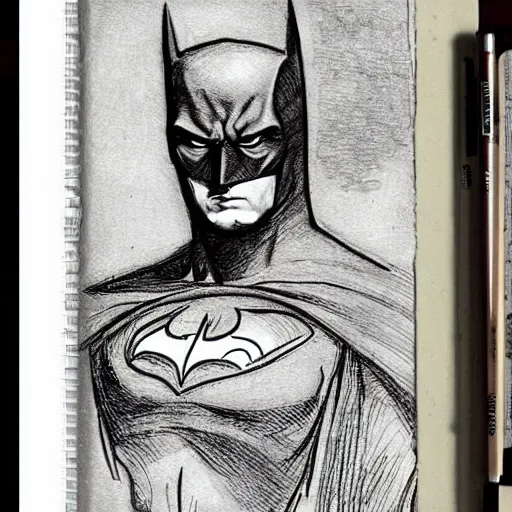 Prompt: batman drawn in ancient notebook, detailed information, sketch style, leonardo davinci,