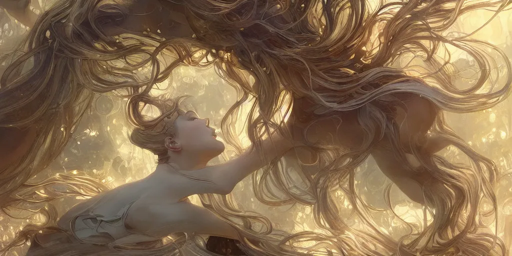 Image similar to wide angle panther, metallic silver and ice color reflected crystal hair, leaping from babaob tree, fantasy, intricate, very beautiful, elegant, golden light, highly detailed, digital painting, artstation, concept art, smooth, sharp focus, illustration, art by wlop and tian zi and alphonse mucha