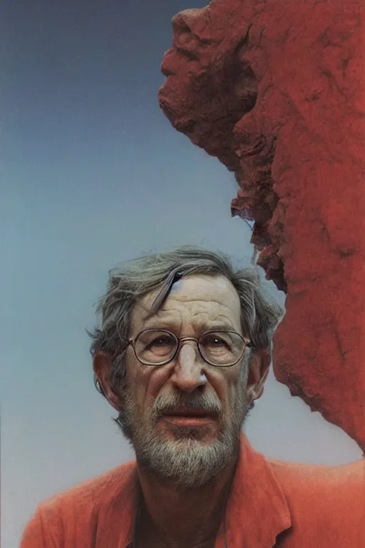 Prompt: portrait of Steven Spielberg by Zdzislaw Beksinski