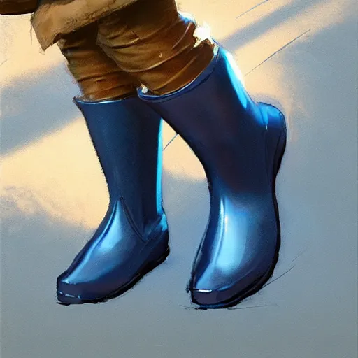 Image similar to water resistant PVC blue water boots, by Craig mullins, Steve Purcell, Ralph McQuarrie. Design. Fashion. Trending on artstation. Centered image, no background