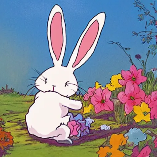 Prompt: happy bunny by Hayao Miyazaki