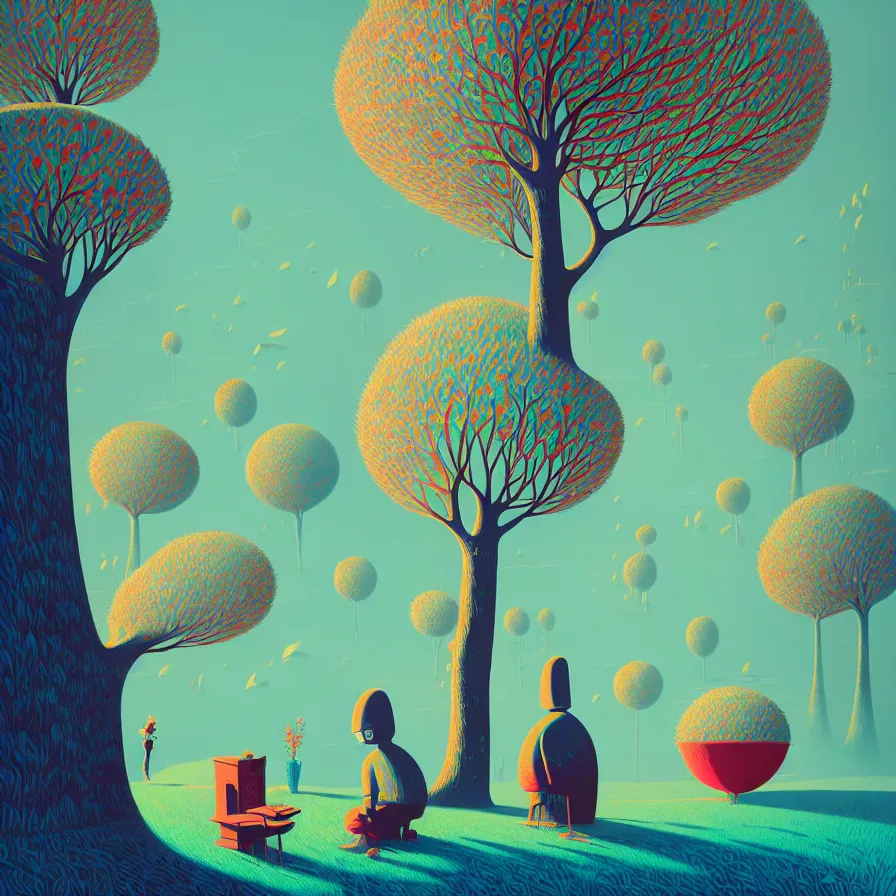 Image similar to ( ( ( gediminas pranckevicius ) ) ), under bo tree, summer morning, very coherent and colorful high contrast art by james gilleard floralpunk screen printing woodblock, dark shadows, pastel color, hard lighting