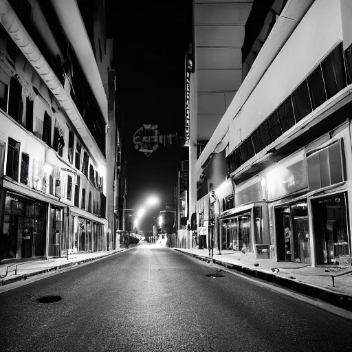 Prompt: A photography of nothingness on the city street at night after the war between humans and AIs by hasior