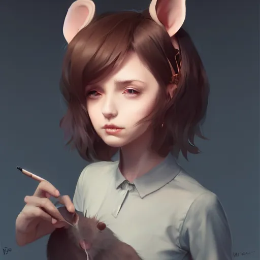 Prompt: character design portrait of an anthropomorphic furry rat girl with rat ears and a tail, 4 k, concept art, by wlop, ilya kuvshinov, artgerm, krenz cushart, pixiv.