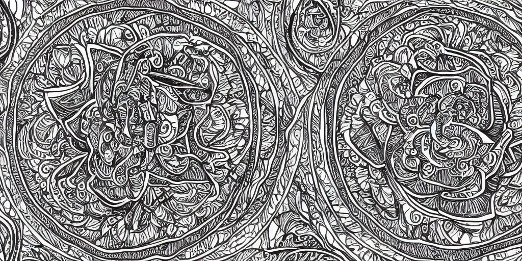 Prompt: highly detailed, intricate line art, depiction of americana imagery among roses and mandalas, 4 k, ultra detailed