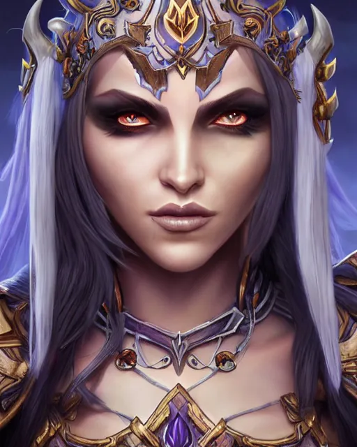 Prompt: The Dark Elf Queen as a World of Warcraft character digital illustration portrait design by, Mark Brooks and Brad Kunkle and Artgerm, detailed, soft lighting
