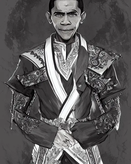 Image similar to an anime portrait of obama as a beautiful man wearing a filipino traditional barong tagalog from skyrim, by stanley artgerm lau, wlop, rossdraws, james jean, andrei riabovitchev, marc simonetti, and sakimichan, trending on artstation