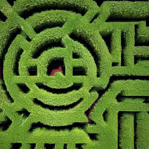 Image similar to aerial view of an impossible hedge maze, detailed, epic