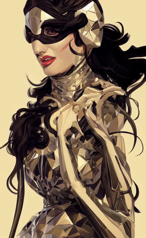 Image similar to madame masque, highly detailed, digital painting, artstation, standing, facing camera, concept art, smooth, sharp focus, illustration, art by artgerm and alphonse mucha, high definition digital art, dramatic lighting, in the style of ilya kuvshinov and Ross tran