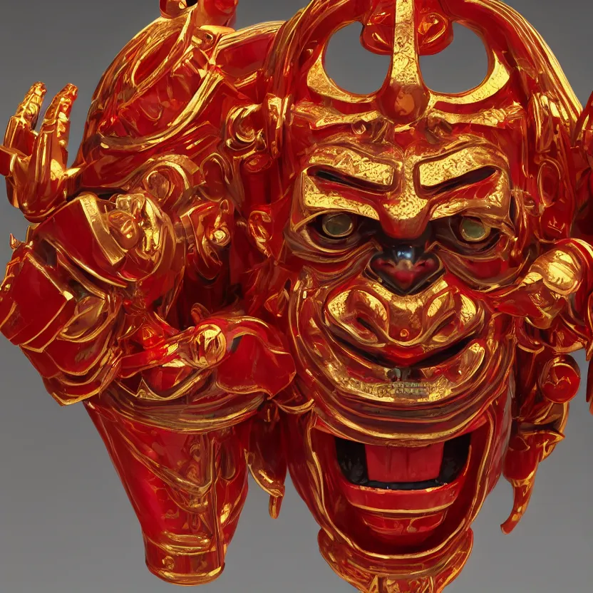 Prompt: a symmetrical centered Japanese traditional oni mask, kintsugi, ornate, details, smooth, sharp focus, illustration, realistic, cinematic, artstation, award winning, rgb , unreal engine, octane render, cinematic light, macro, gold, depth of field, blur, red cloud light, 8K,