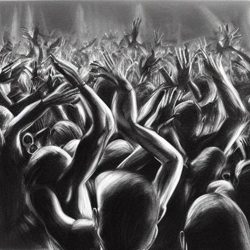 Prompt: A moshpit, b&w, charcoal, by Robert Longo