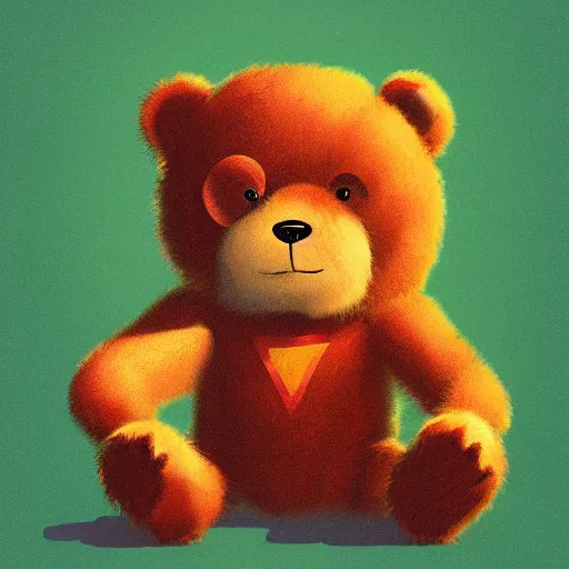 Prompt: portrait of super cute teddy bear, epic lit, hyper detailed design, shape focus, trending on artstation, illustration, very cartoon, by anton fadeev in rene magritte in pixar and disney