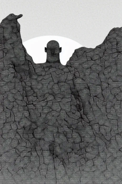 Prompt: a black and white photo of giant monster silhouette, in the style of ansel adams, virgil finlay, octane render 8 k