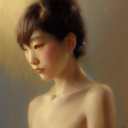 Image similar to detailed portrait of japanese girl, spring light, painting by gaston bussiere, craig mullins, j. c. leyendecker