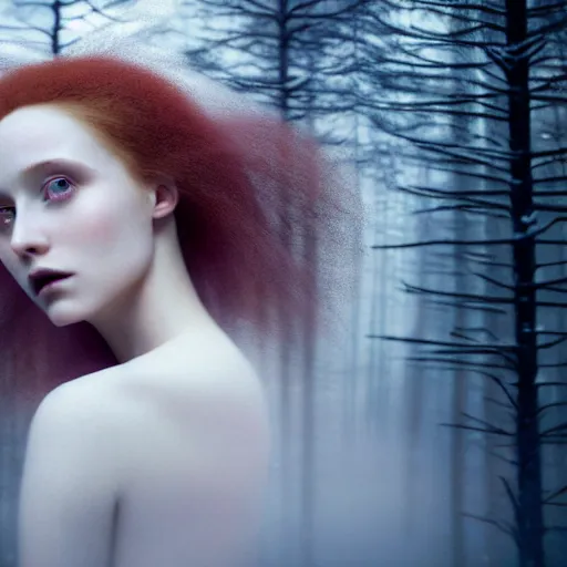 Prompt: photographic portrait of a stunningly beautiful english renaissance female in soft dreamy light at sunset, frozen forest, soft focus, gothic, contemporary fashion shoot, in a denis villeneuve and tim burton movie, by edward robert hughes, annie leibovitz and steve mccurry, david lazar, jimmy nelsson, extremely detailed, breathtaking, hyperrealistic, perfect face, octane render