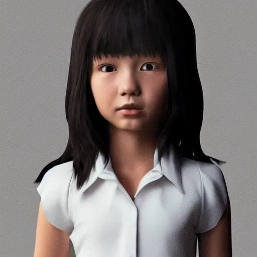 Prompt: a little girl wearing a white shirt and black pants, concept art by xi gang, trending on instagram, neo - dada, official art, iso 2 0 0, rendered in maya,