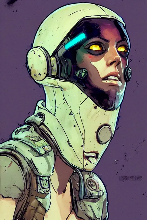 Image similar to a study of cell shaded portrait of Charlize Theron sharpshooter as Borderlands 3 concept art, llustration, post grunge, concept art by josan gonzales and wlop, by james jean, Victo ngai, David Rubín, Mike Mignola, Laurie Greasley, highly detailed, sharp focus, alien, Trending on Artstation, HQ, deviantart, art by artgem