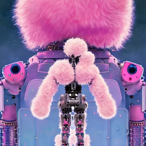 Image similar to a fluffy cyberpunk robot fractal:: by Martine Johanna and Simon Stålenhag and Chie Yoshii and Casey Weldon and Guillermo del toro :: ornate, dynamic, particulate, pastel colors, intricate, elegant, highly detailed, centered, artstation, smooth, sharp focus, octane render, 3d