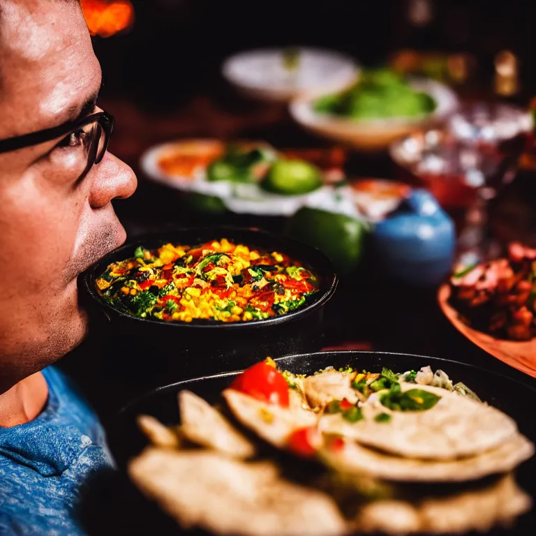 Prompt: close - up focused dslr photograph of a mexican! dinner, 8 k, high detail, volumetric lighting, hyperrealism, aesthetically pleasing, studio lighting, trending