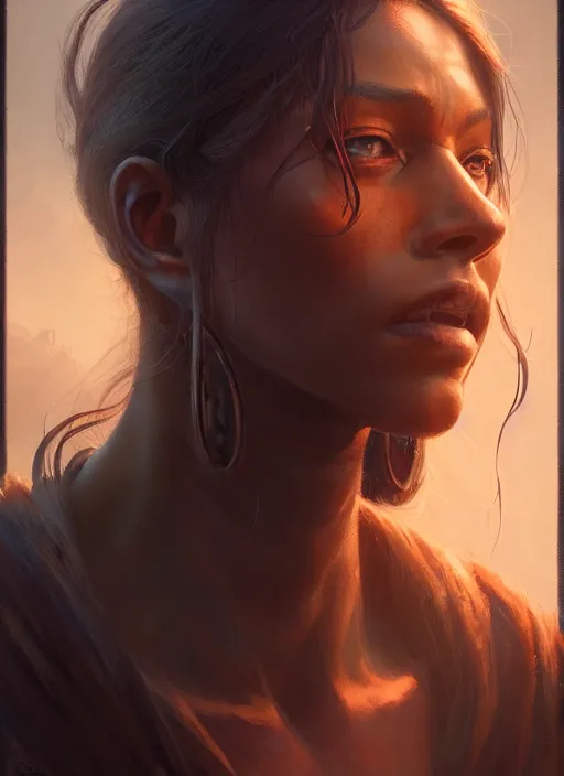 Image similar to highly detailed portrait of protagonist from elden ring, brown skin, adventure game, d & d, fantasy art by greg rutkowski, stanley artgerm, loish, rhads, tom bagshaw, global illumination, radiant light, detailed and intricate environment