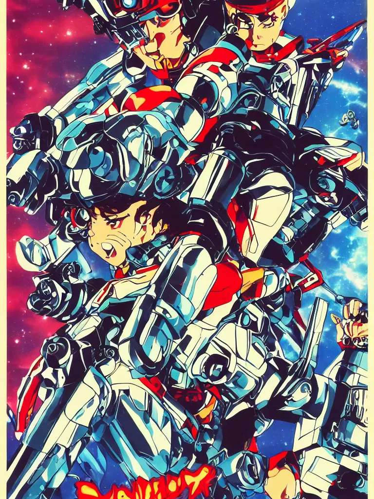 Image similar to 1980s anime movie advertisement poster, cyborg boy, chrome boy, edgy adventure sci fi, science fiction, gundam, akira, space, neon, lasers