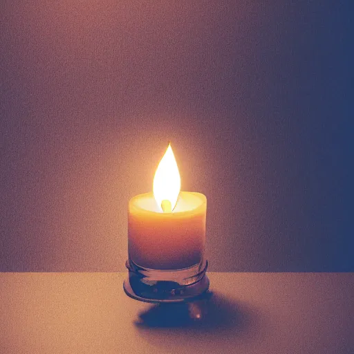 Image similar to digital drawing, candle that is lit on a table, in a candle holder, in a dark room, eerie glow, extreme quality, moody lighting, 8 k