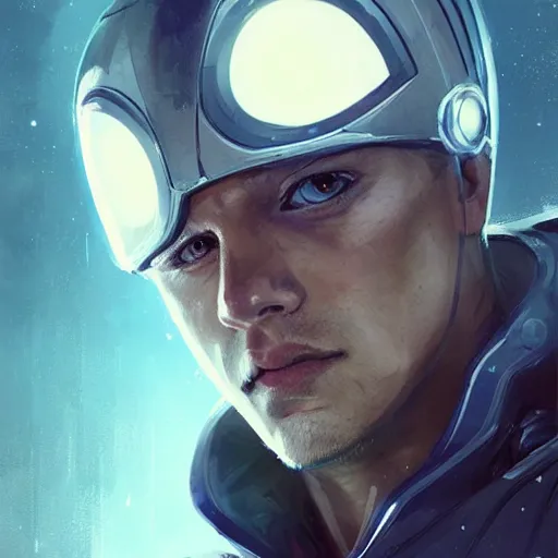 Image similar to portrait of a man by greg rutkowski, he is about 3 0 years old, short blond hair, athletic and strong, straight jaw, looking puzzled, wearing futuristic space gear, highly detailed portrait, digital painting, artstation, concept art, smooth, sharp foccus ilustration, artstation hq.