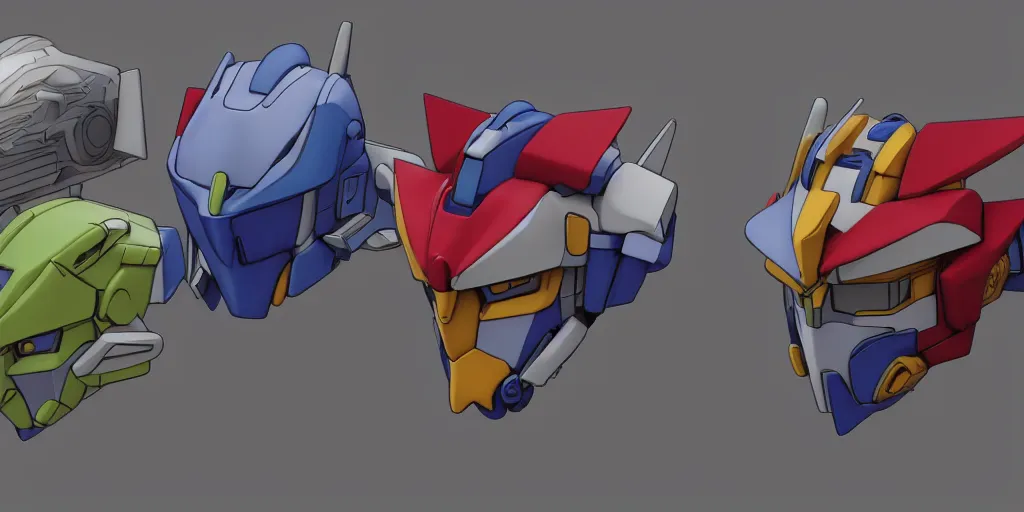 Image similar to Isometric 3d octane render of gundam head pieces