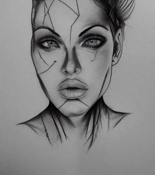 Image similar to amazing blend of beautiful mountain scenery with a beautiful woman face, tattoo design sketch, hyper - realistic, in the style of matteo pasqualin, amazing detail, black and white