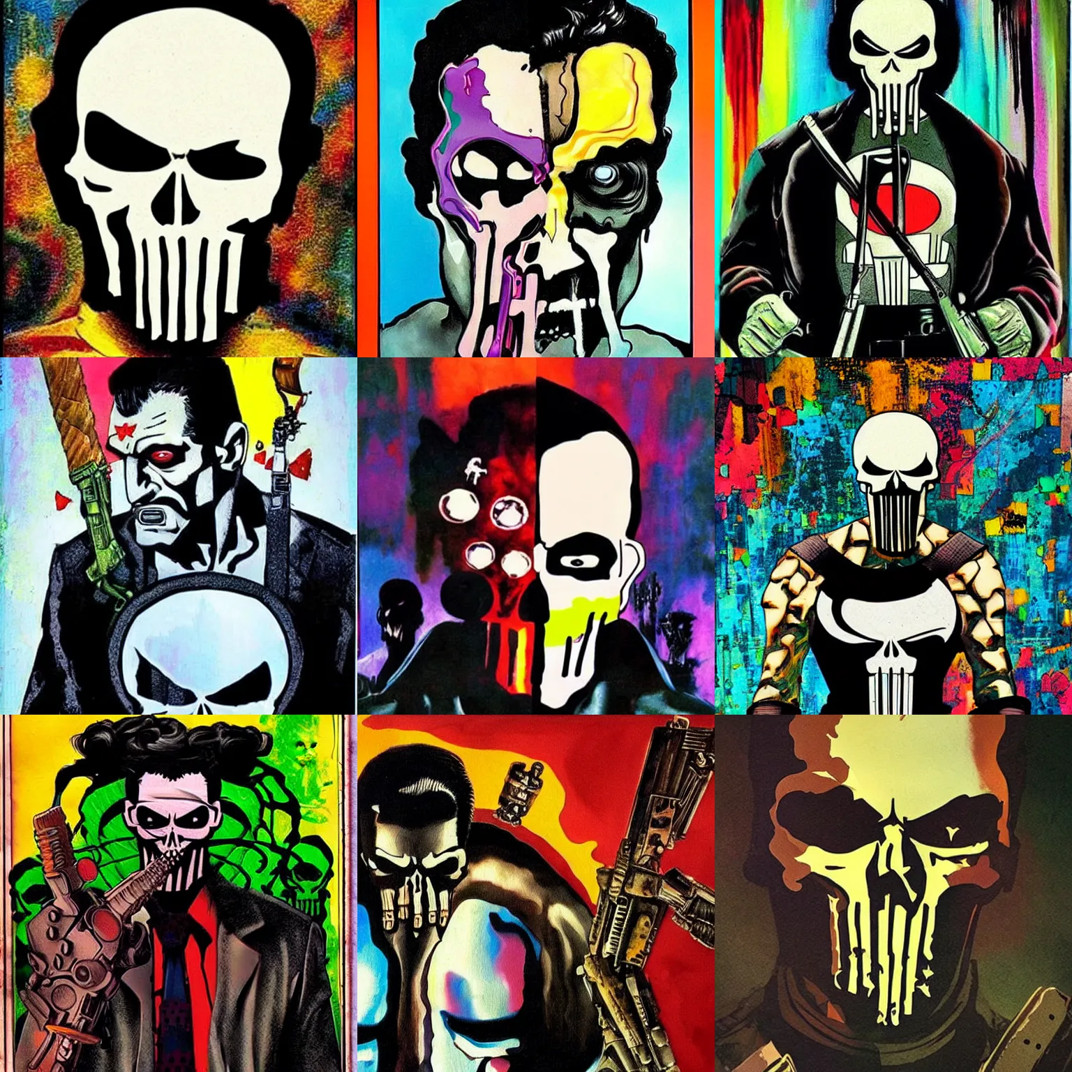 Prompt: the punisher, in the style of salvador dali, colorful,