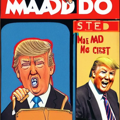 Image similar to Donald Trump on the cover of MAD MAGAZINE art stly Al Gaffee