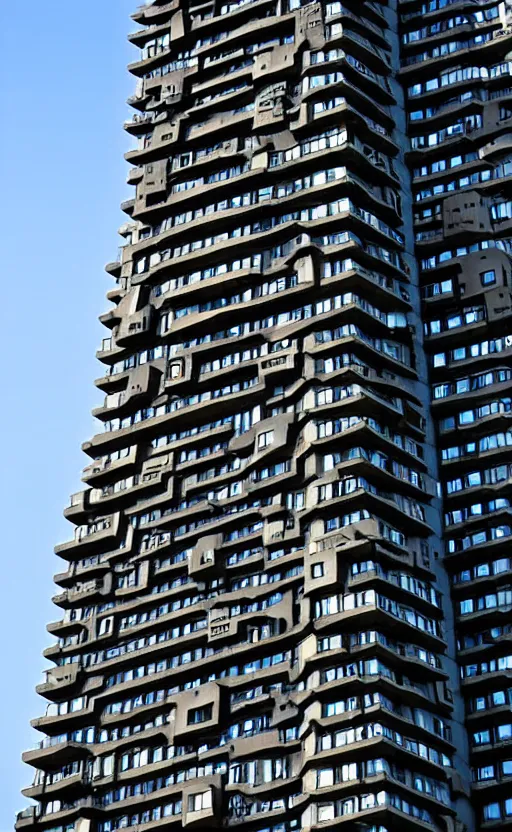 Image similar to giant monster with apartment in its chest, humans looking out from the windows embedded in the monster's chest, living apartment building, apartment building in the shape of a monster, monster made of apartment building